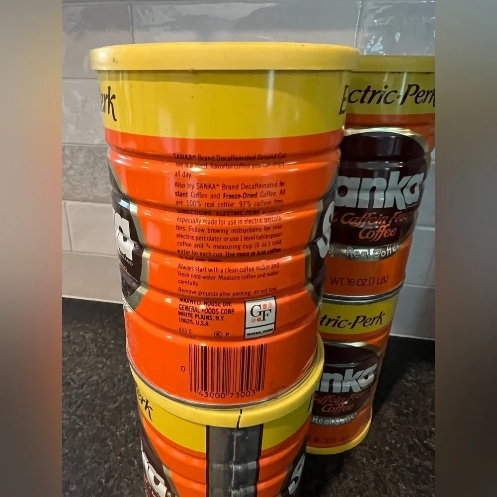 Vintage Lot of 4 Empty Maxwell House Sanka Caffeine-Free Coffee 16oz Cans EMPTY